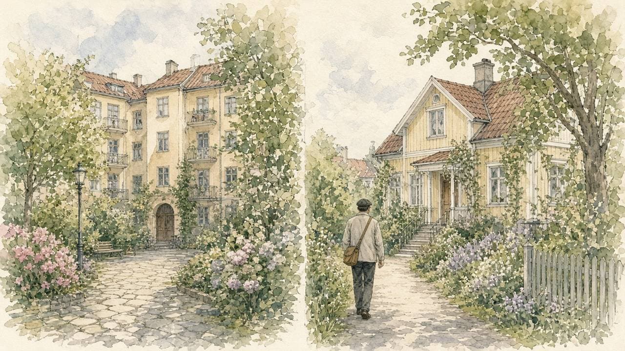 BRF-gård och villa i två scener